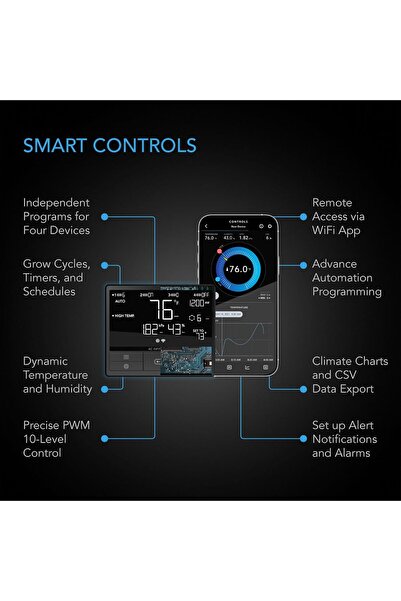GÜMRÜK BEY AC Infinity PRO T8 8 İnç Sessiz Kanal İçi Fan Sıcaklık Nem VPD Kontrol Cihazı WiFi Uygulama Kontrolü