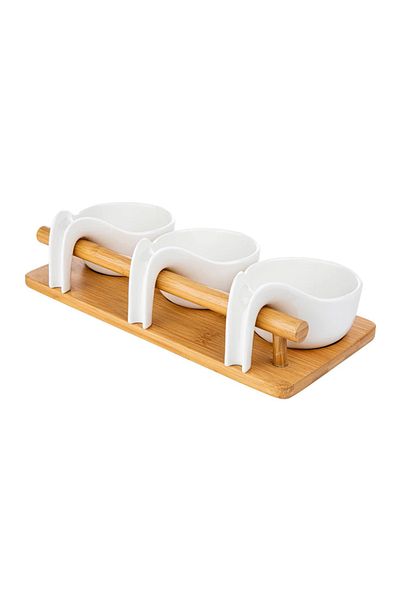 FLORINA Adria serving set, bamboo handle, white porcelain, 25 x 9 x 6.5 cm
