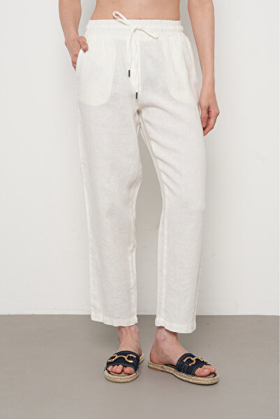Orfeo Negro KADIN %100 KETEN RAHAT KALIP DÜZ RENK PANTOLON