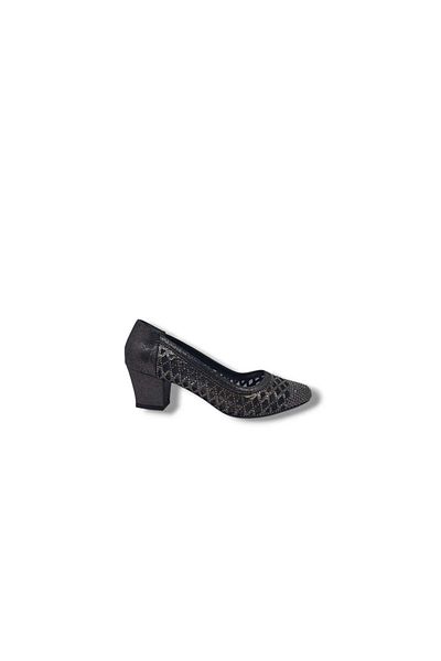Zerhan İzlife 362 Women's Platinum Lace Sparkly Blunt Toe Low Heel Evening Dress Shoes