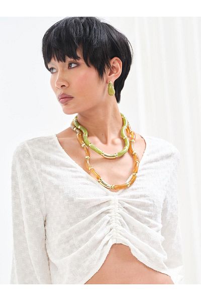 RİVUS Gold Framed Bone Drop Earrings - Green