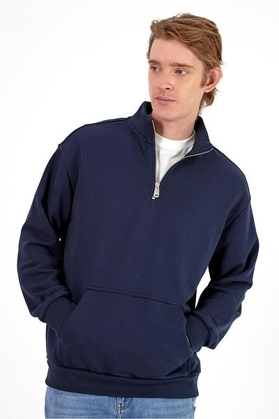 VENA Ανδρικό φούτερ Bruce Navy Blue με γιακά με μισό φερμουάρ