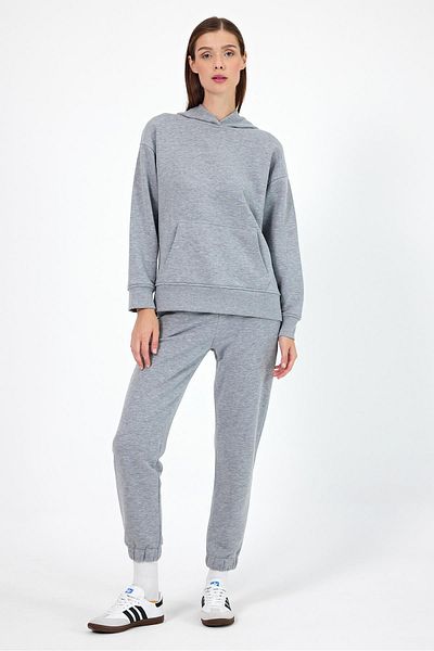 VENA Women's Elastic Leg Gray Melange Regular Fit Basic Sweatpants