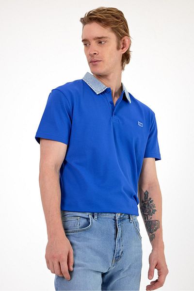 VENA Ανδρικό μπλουζάκι Marco Sapphire Regular Fit Jean Collar με λεπτομέρεια Pique