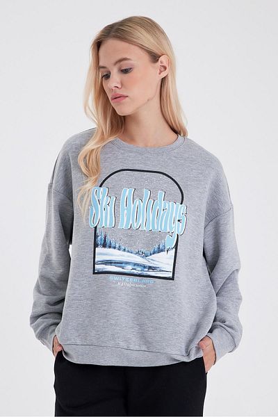 VENA Γυναικείο φούτερ με στάμπα Holiday Grey Melange