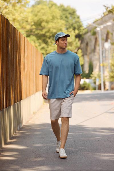 VENA Ανδρικό μπλουζάκι Oversize Navy - Χοντρό κομμένο μπλουζάκι