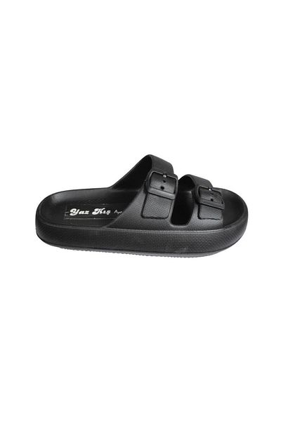 Akınal Bella AKINBELLA Men's - Black Navy Blue Double Banded, Buckle Rubber Sole Sea and Garden Slippers