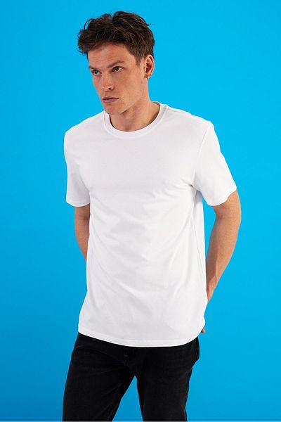 VENA Tricou alb din bumbac Danny pentru bărbați