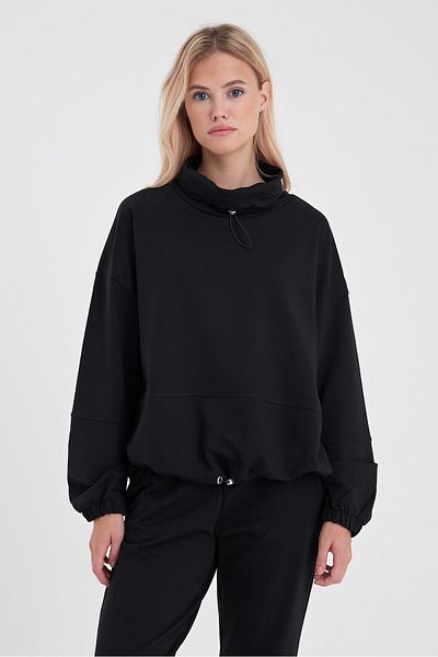 VENA Дамски суитшърт Norah Black с яка и стандартна кройка - 29554-028