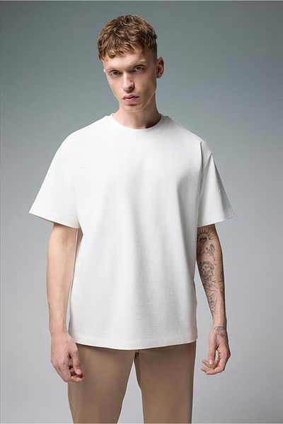 VENA Ανδρικό χοντρό μπλουζάκι Oversize Ivory - 200831-357