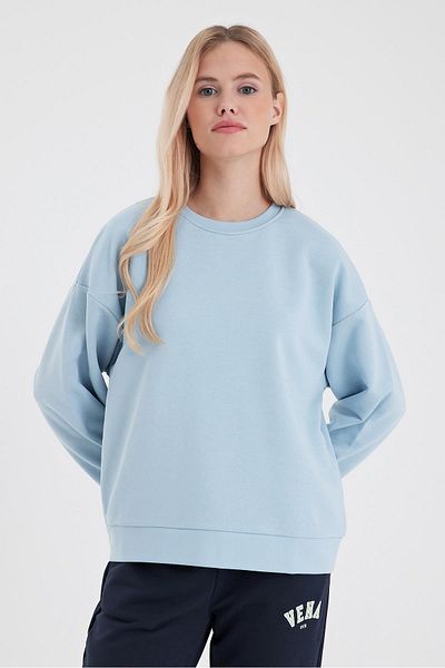 VENA Hanorac pentru femei Rhona Sky Blue, cu decolteu rotund, cu 3 fire