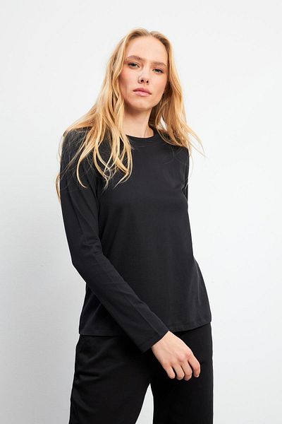 VENA Tricou de bază cu mânecă lungă, cu decolteu negru Gloria, pentru femei