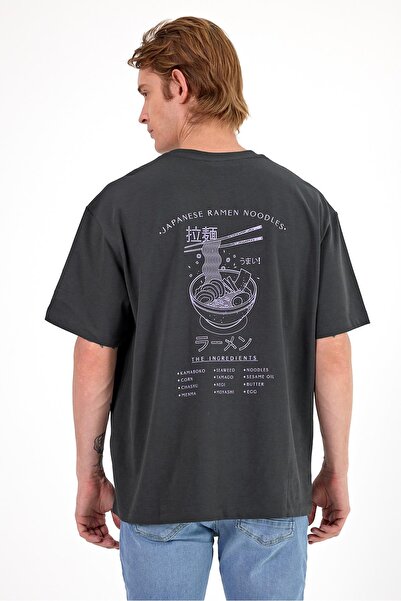 VENA Ανδρικό μπλουζάκι Paul Anthracite με στάμπα με λαιμόκοψη κανονική εφαρμογή