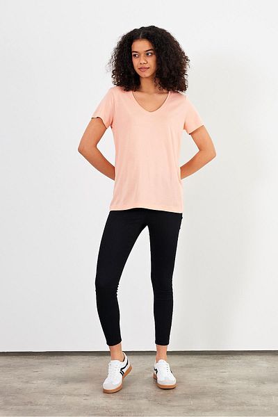 VENA Γυναικείο μπλουζάκι Boyfriend Dusty Pink με λαιμόκοψη V με κανονική εφαρμογή Modal (Lyocell)
