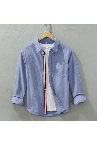 King Brothers Βαμβακερό καλοκαιρινό λεπτό ύφασμα ριγέ Oversize ανδρικό πουκάμισο με τσέπες μπλε