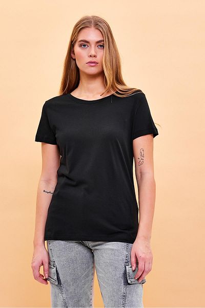 VENA Tricou de damă Boyfriend, negru, cu decolteu normal, modal, cu croiala normală (Lyocell)