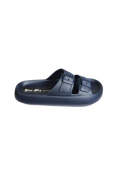 Akınal Bella AKINBELLA Men's - Black Navy Blue Double Banded, Buckle Rubber Sole Sea and Garden Slippers