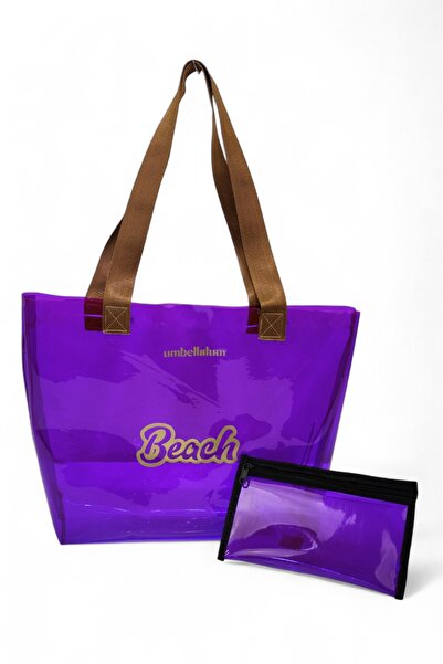 umbellatum Women's Beach Bag Transparent Printed Pvc Beach Shoulder Bag - 40 Micron Thick Pvc
