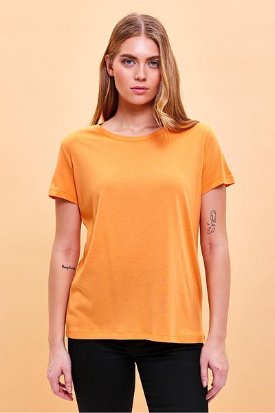 VENA Tricou de damă, portocaliu, cu gât crew, cu croiala normală, modal (Lyocell)