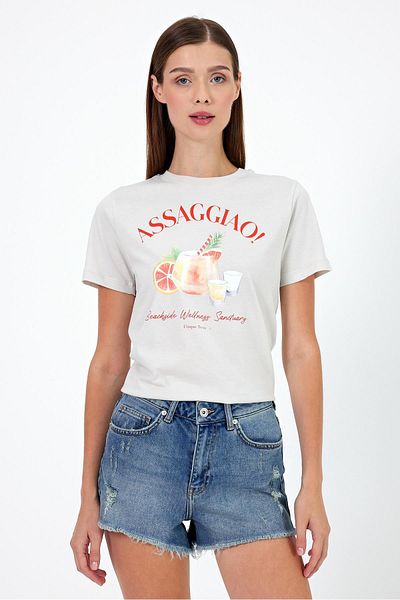 VENA Tricou de damă Cocktail cu imprimeu în piatră - Decolteu