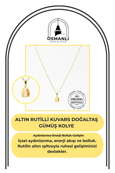 OSMANLI DOĞAL TAŞ Sertifikalı Altın Rutilli Kuvars Doğaltaş Kolye Ucu, Gümüş ...