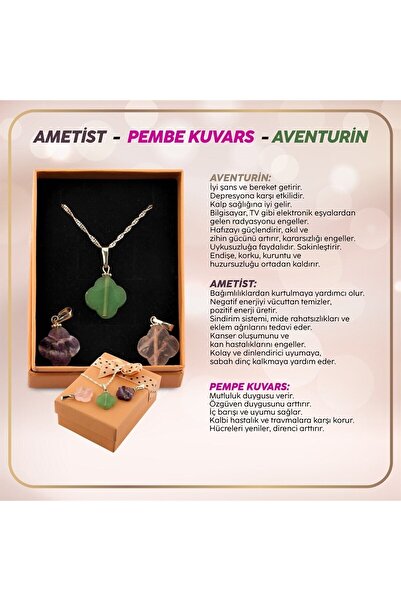 OSMANLI DOĞAL TAŞ Sertifikalı Üçlü Doğal Taş Yonca Kolye Ucu-gümüş Zincirle Birlikte M335