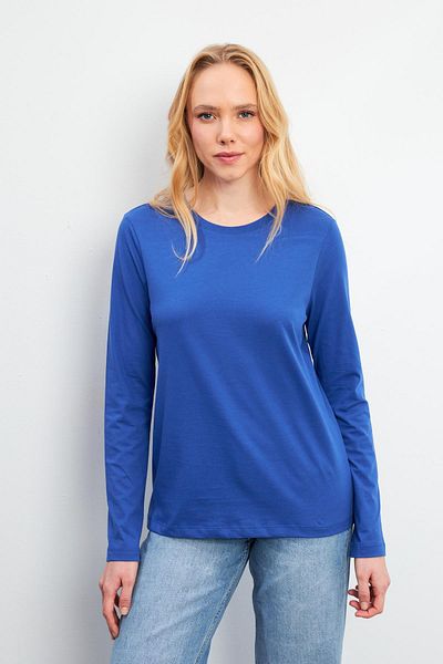 VENA Women's Gloria Sapphire Crew Neck Regular Fit Long Sleeve Basic T-Shirt