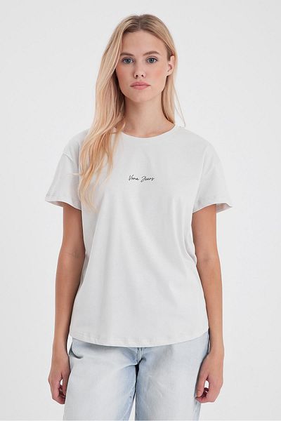 VENA Women's Crew Neck Stone Logo Printed Regular Fit T-Shirt