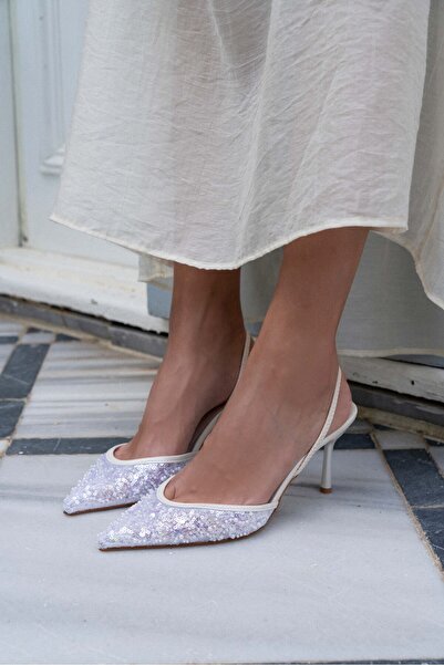 NİŞANTAŞI SHOES Dámské boty na podpatku Sara Sedef Mesh Bead s detailní špičatou špičkou