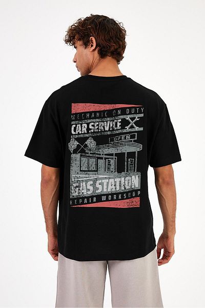VENA Μαύρο ανδρικό μπλουζάκι Regular Fit - Crew Neck, Πίσω εμπριμέ