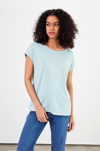 VENA Tricou modal Cindy Sky Blue pentru damă - Decolteu Crew, Regular Fit, Lyocell