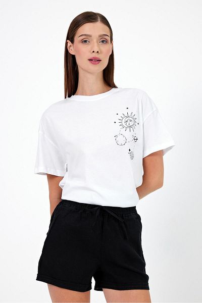 VENA Imprimat alb spațial - Tricou supradimensionat pentru damă