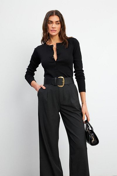 VENA Tricou de bază negru cu mânecă lungă pentru femei