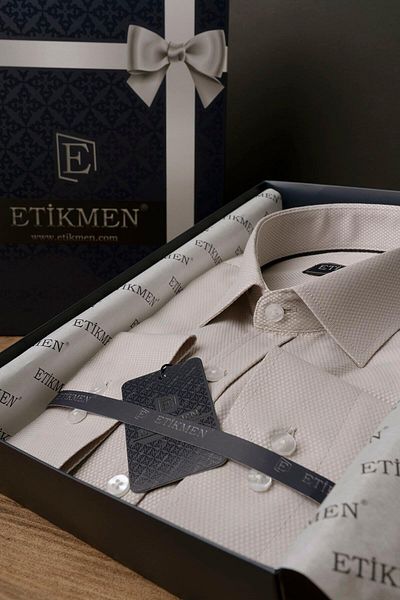 Etikmen Ανδρικό πουκάμισο Milk Coffee Slimfit Gift Boxed