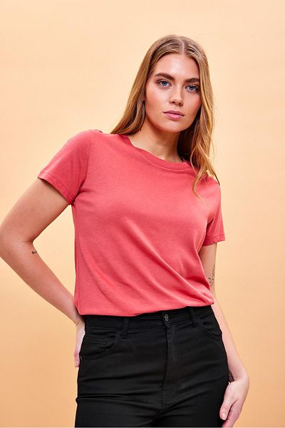 VENA Γυναικείο T-shirt Boyfriend Terracotta Μπλουζάκι με Λαιμόκοψη (Lyocell)