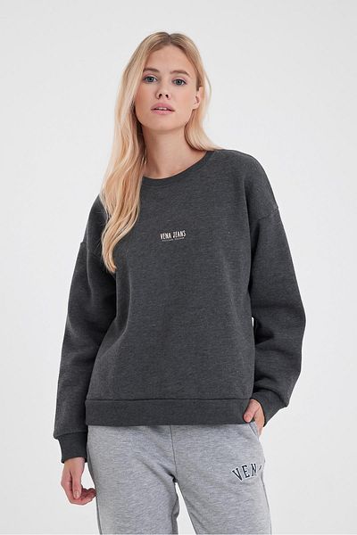 VENA Γυναικείο φούτερ Cindy Anthracite με τυπωμένο λογότυπο Crew Neck Hooded