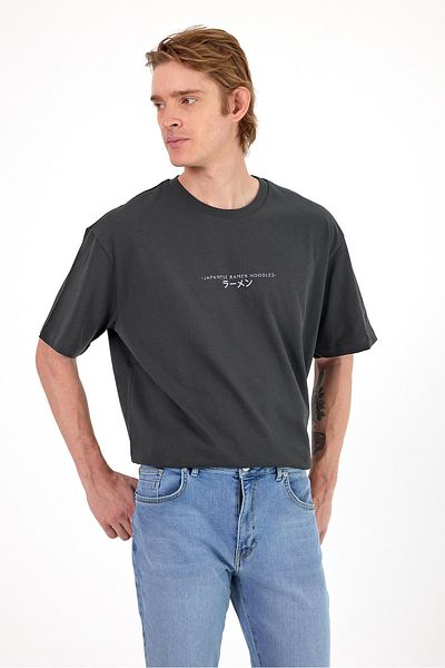 VENA Men's Paul Anthracite Back Printed Crew Neck Regular Fit T-Shirt