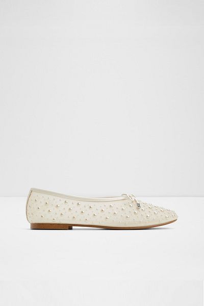Aldo Joselıe - Women's Textile White-Ecru Flat Laceless Ballerinas & Mary Jane Shoes