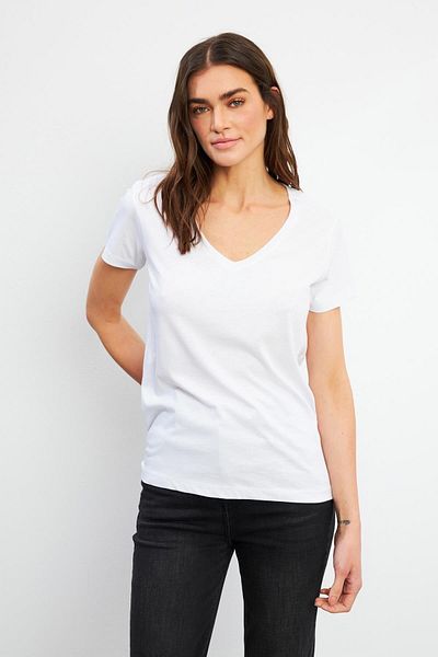 VENA Tricou modal pentru femei Boyfriend, alb, cu decolteu în V, cu croiala normală (LYOCELL) - 25645-022