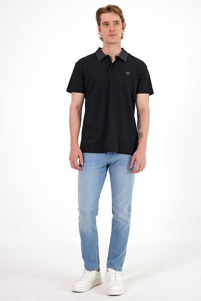 VENA Ανδρικό μπλουζάκι Marco Black Regular Fit Jean Collar με λεπτομέρεια Pique