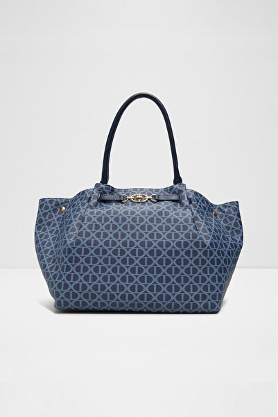 Aldo Marseılla - Kadın Suni Deri Mavi Üstten Fermuarlı Kapama Büyük Boy Tote & Çift Saplı Ağzı Açık Çanta