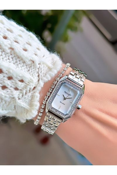 Ferrucci Steel Cord Square Case with Stone Motif Women's Wristwatch 3 Atm Waterproof with 2 Years Mechanism Warranty