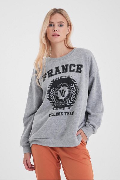 VENA Γυναικείο φούτερ College Grey Melange με στάμπα