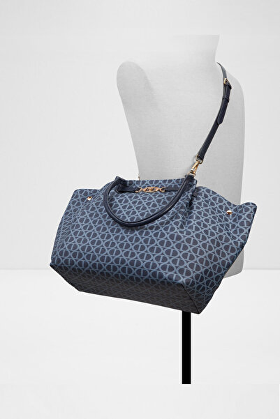 Aldo Marseılla - Kadın Suni Deri Mavi Üstten Fermuarlı Kapama Büyük Boy Tote & Çift Saplı Ağzı Açık Çanta