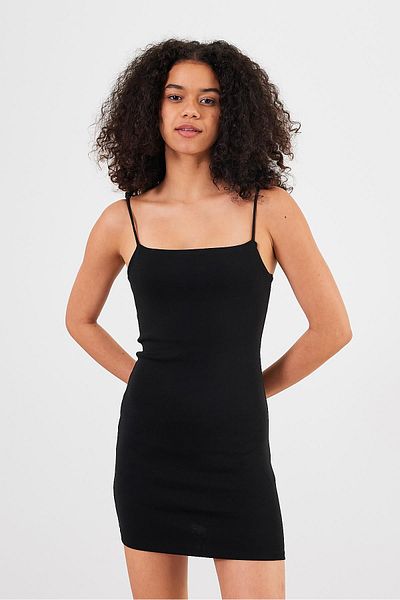 VENA Γυναικείο πλεκτό φόρεμα με λουράκι μαύρο Slim Fit