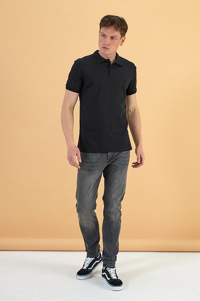VENA Μαύρο Slim Fit Martin Polo Neck Pique Ανδρικό T-Shirt