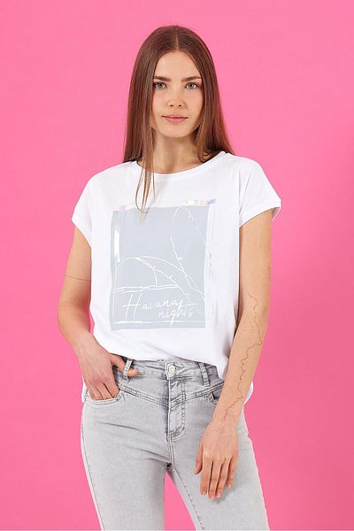 VENA Γυναικείο μπλουζάκι με στάμπα Havana White Foil