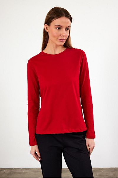 VENA Women's Gloria Red Crew Neck Regular Fit Basic T-Shirt