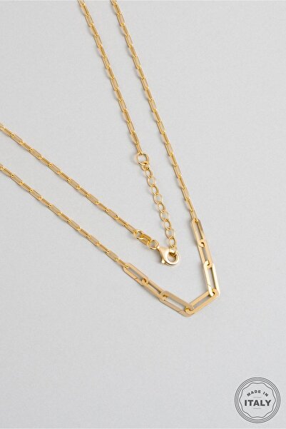 So CHIC... İtalyan 18 Ayar Sarı Altın Kaplama 45 Cm Gümüş Zincir Kolye