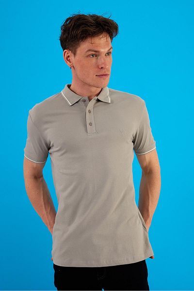 VENA Tricou piqué cu dungi gri pentru bărbați - Croială normală